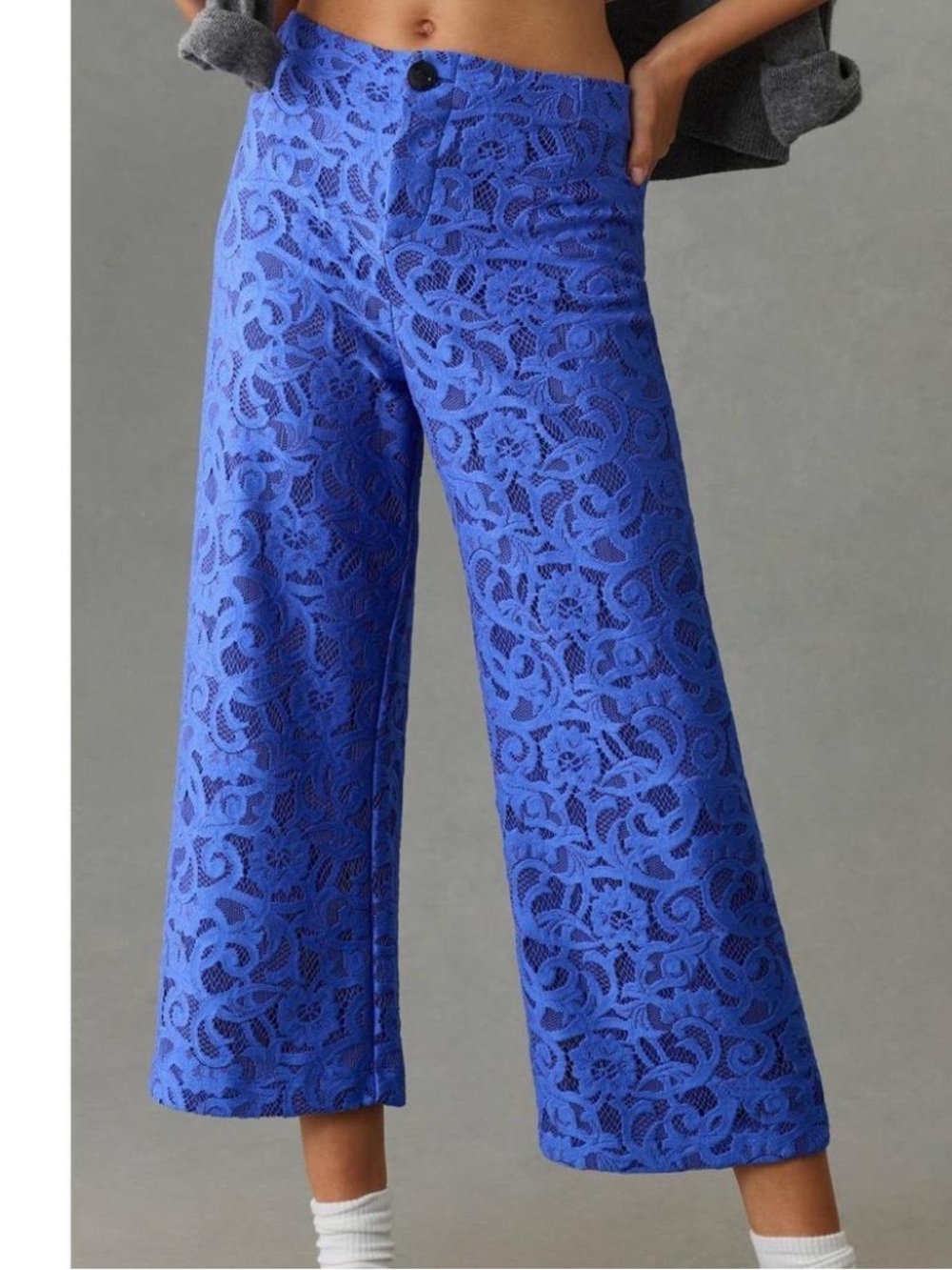 Maeve by Anthropologie colette Blue Lace Cropped Wide-Leg Pants 26